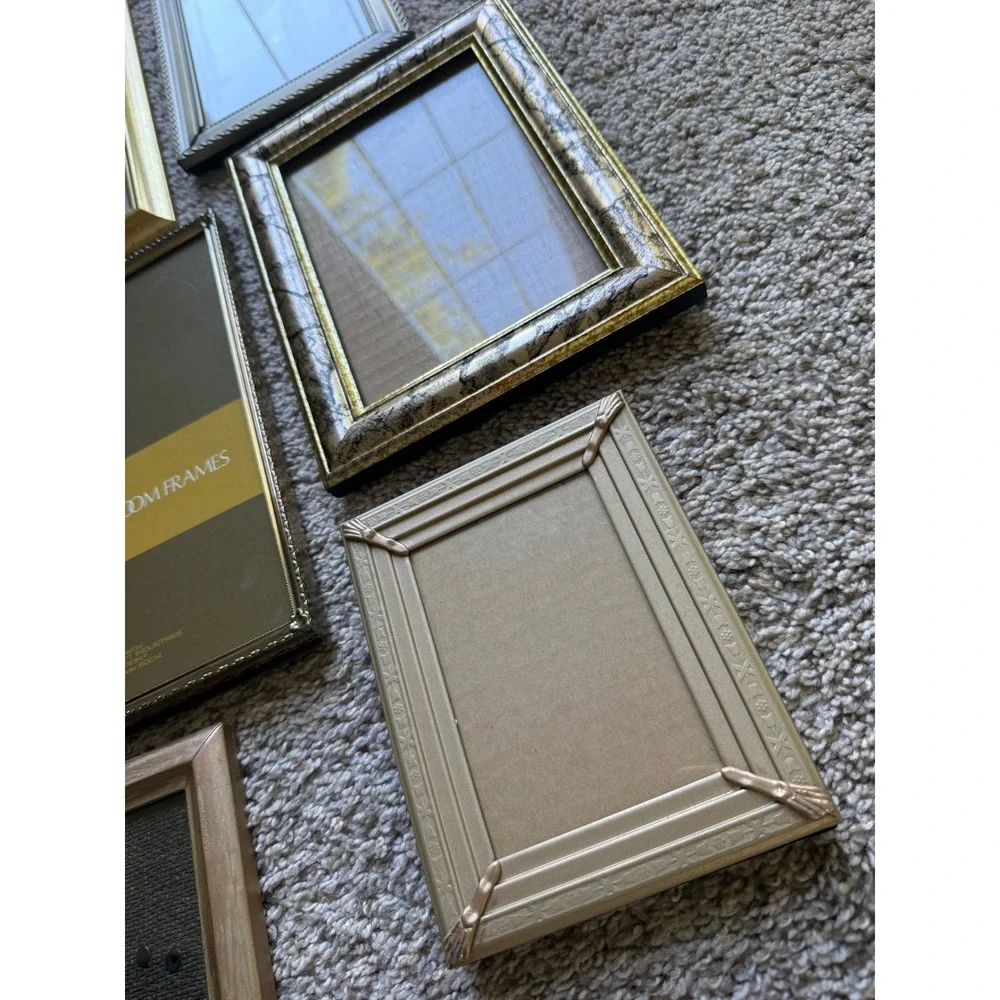 Mixed Lot of 9 Gold tone Picture Frames Vintage Gallery Wall Set